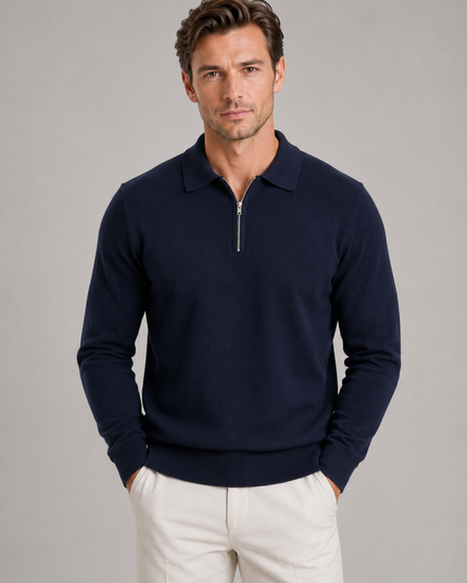 Men's Knitted Polo Jumper with Quarter Zip