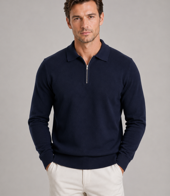 Men's Knitted Polo Jumper with Quarter Zip