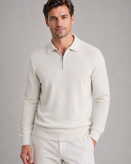 Men's Knitted Polo Jumper with Quarter Zip