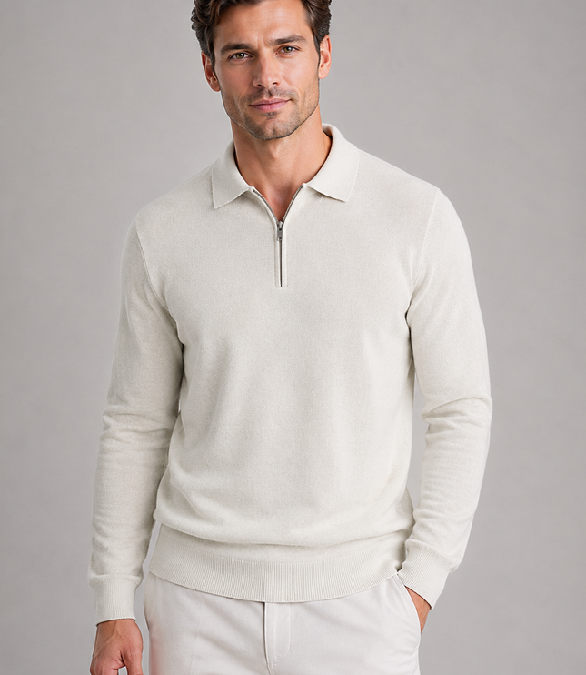 Men's Knitted Polo Jumper with Quarter Zip