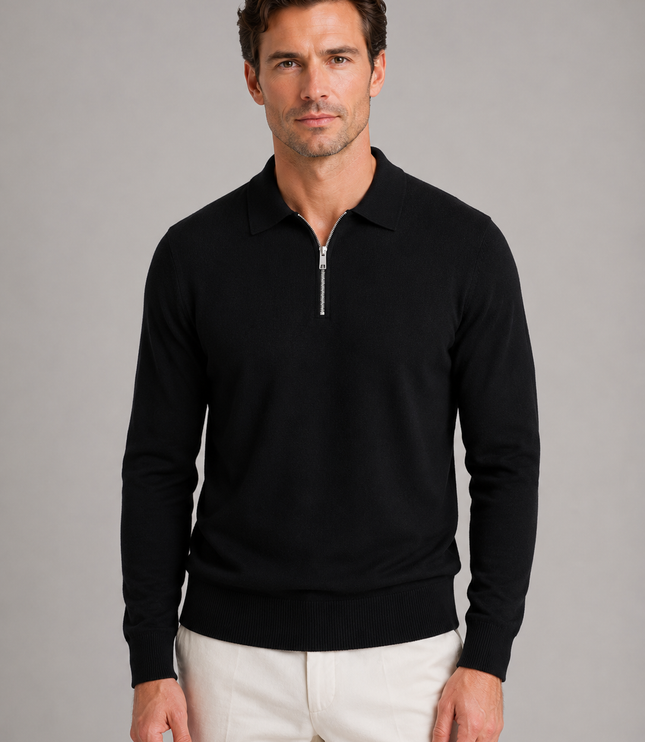Men's Knitted Polo Jumper with Quarter Zip