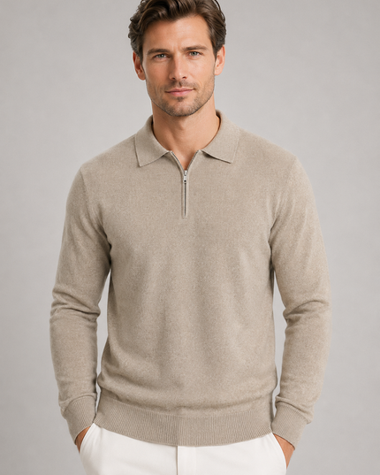 Men's Knitted Polo Jumper with Quarter Zip