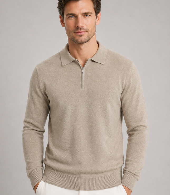 Men's Knitted Polo Jumper with Quarter Zip