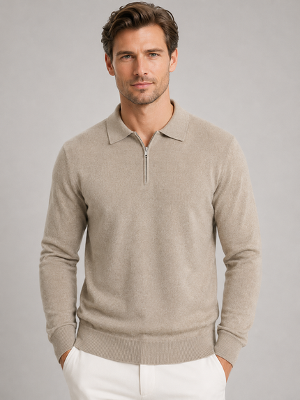 Men's Knitted Polo Jumper with Quarter Zip