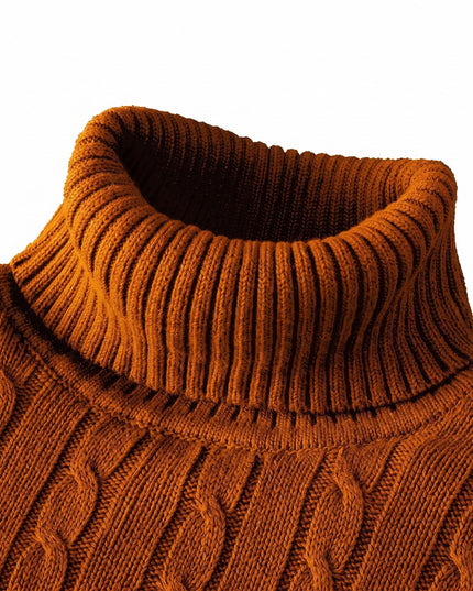 Men's Knitted Roll Neck Jumper with Cable Pattern