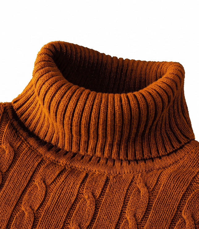 Men's Knitted Roll Neck Jumper with Cable Pattern