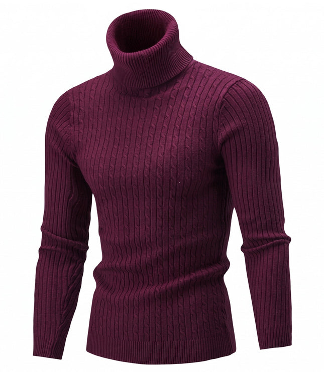 Men's Knitted Roll Neck Jumper with Cable Pattern