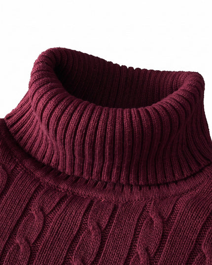 Men's Knitted Roll Neck Jumper with Cable Pattern