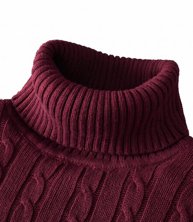 Men's Knitted Roll Neck Jumper with Cable Pattern