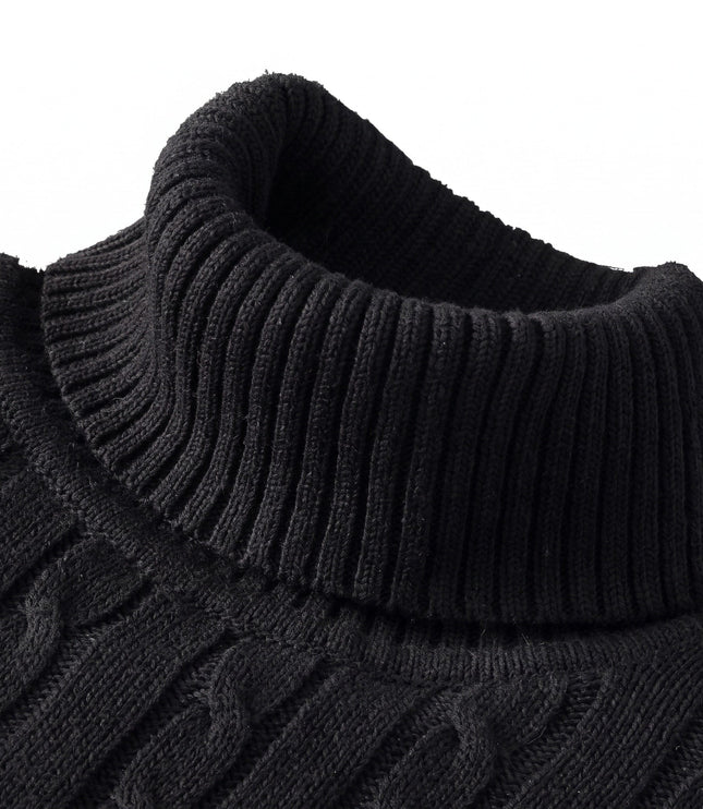 Men's Knitted Roll Neck Jumper with Cable Pattern