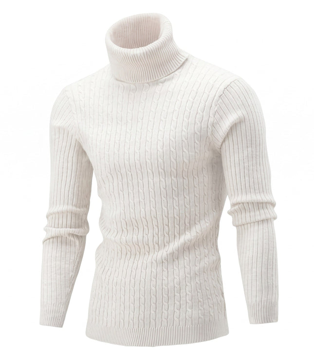Men's Knitted Roll Neck Jumper with Cable Pattern