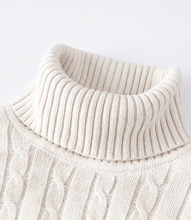 Men's Knitted Roll Neck Jumper with Cable Pattern