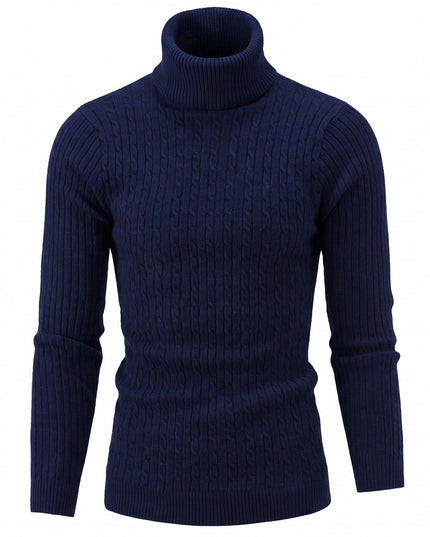 Men's Knitted Roll Neck Jumper with Cable Pattern