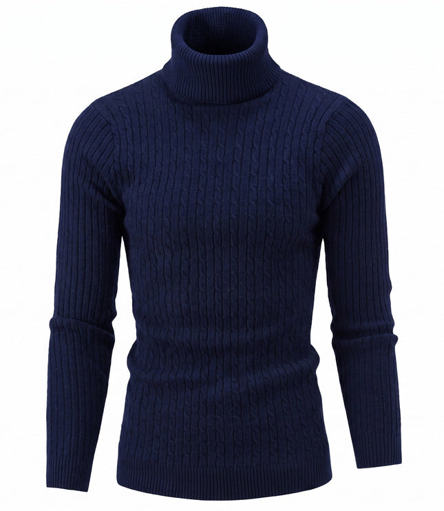 Men's Knitted Roll Neck Jumper with Cable Pattern
