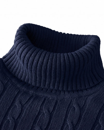 Men's Knitted Roll Neck Jumper with Cable Pattern