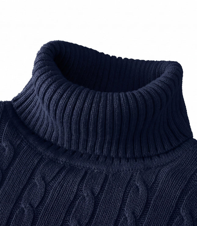 Men's Knitted Roll Neck Jumper with Cable Pattern