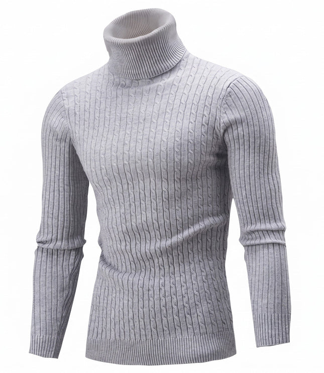 Men's Knitted Roll Neck Jumper with Cable Pattern