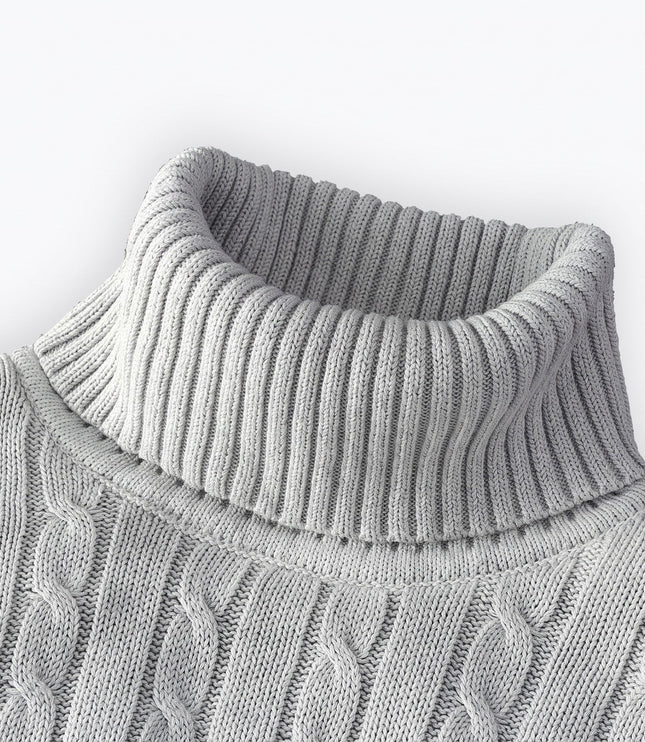 Men's Knitted Roll Neck Jumper with Cable Pattern