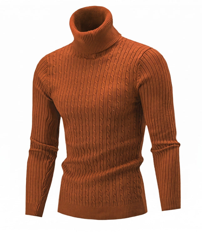 Men's Knitted Roll Neck Jumper with Cable Pattern