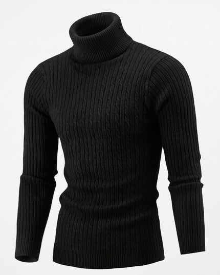 Men's Knitted Roll Neck Jumper with Cable Pattern