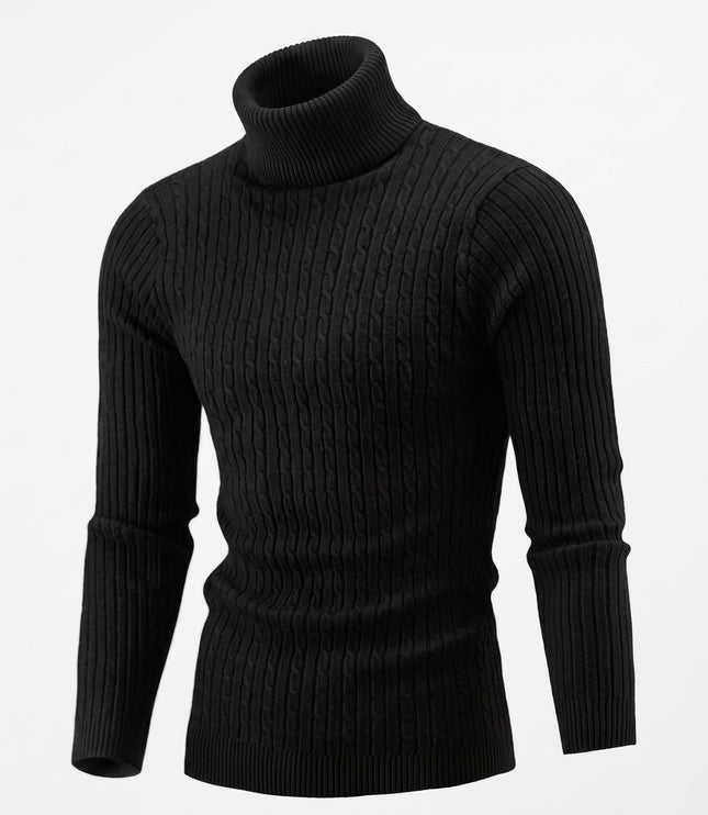Men's Knitted Roll Neck Jumper with Cable Pattern