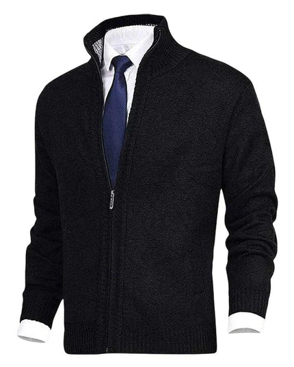 Men's Zip-Up Stand-Collar Knit Fleece-Lined Mens Cardigan Sweater