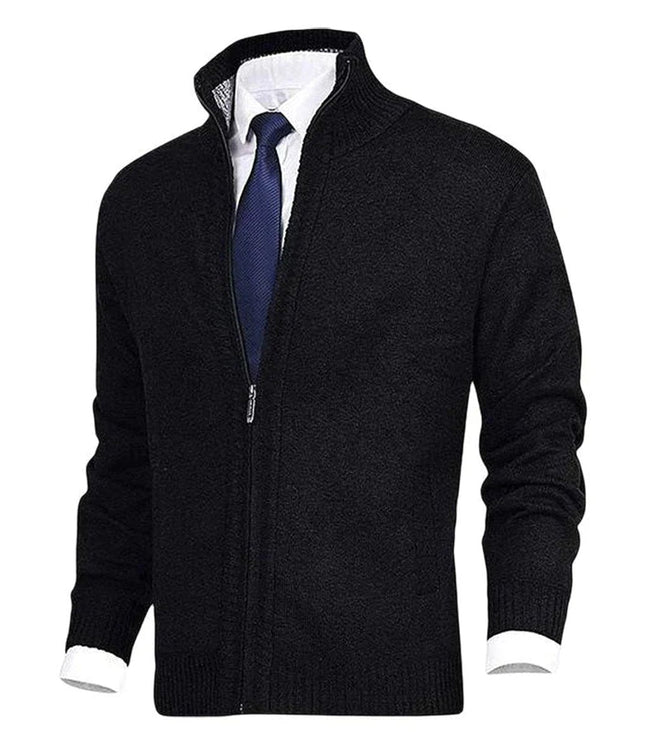Men's Zip-Up Stand-Collar Knit Fleece-Lined Mens Cardigan Sweater