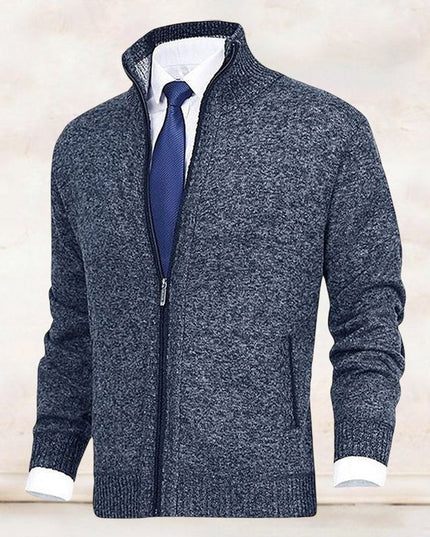 Men's Zip-Up Stand-Collar Knit Fleece-Lined Mens Cardigan Sweater