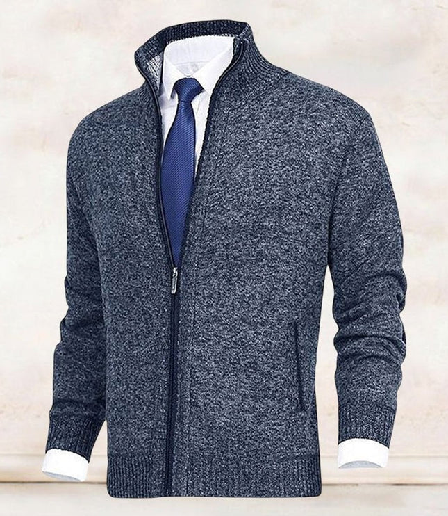 Men's Zip-Up Stand-Collar Knit Fleece-Lined Mens Cardigan Sweater