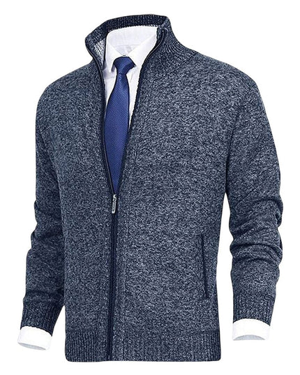 Men's Zip-Up Stand-Collar Knit Fleece-Lined Mens Cardigan Sweater