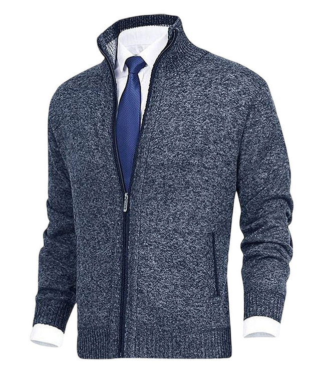 Men's Zip-Up Stand-Collar Knit Fleece-Lined Mens Cardigan Sweater