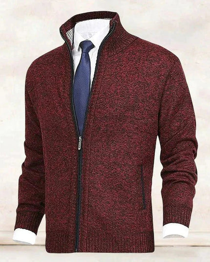 Men's Zip-Up Stand-Collar Knit Fleece-Lined Mens Cardigan Sweater