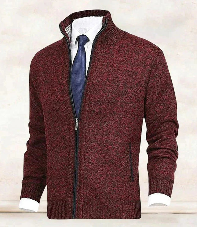 Men's Zip-Up Stand-Collar Knit Fleece-Lined Mens Cardigan Sweater