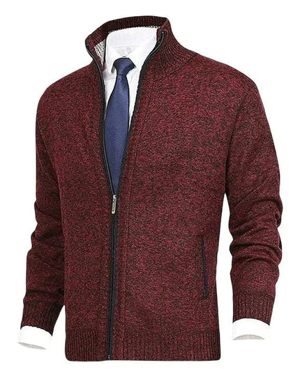 Men's Zip-Up Stand-Collar Knit Fleece-Lined Mens Cardigan Sweater