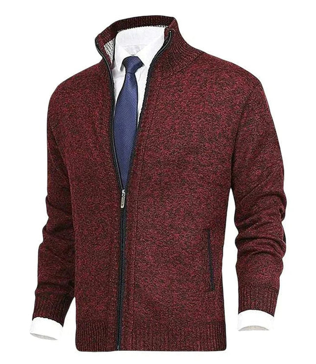 Men's Zip-Up Stand-Collar Knit Fleece-Lined Mens Cardigan Sweater