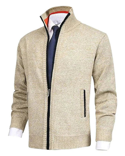 Men's Zip-Up Stand-Collar Knit Fleece-Lined Mens Cardigan Sweater