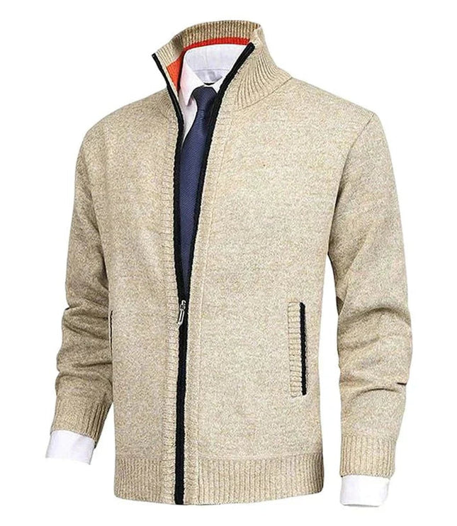 Men's Zip-Up Stand-Collar Knit Fleece-Lined Mens Cardigan Sweater