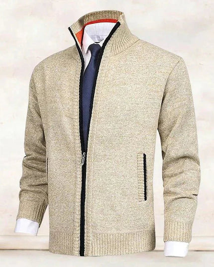 Men's Zip-Up Stand-Collar Knit Fleece-Lined Mens Cardigan Sweater