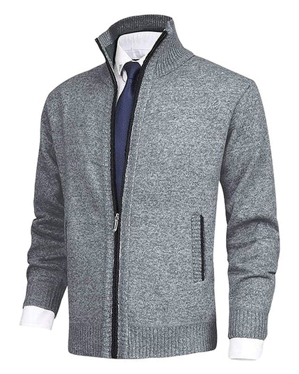 Men's Zip-Up Stand-Collar Knit Fleece-Lined Mens Cardigan Sweater