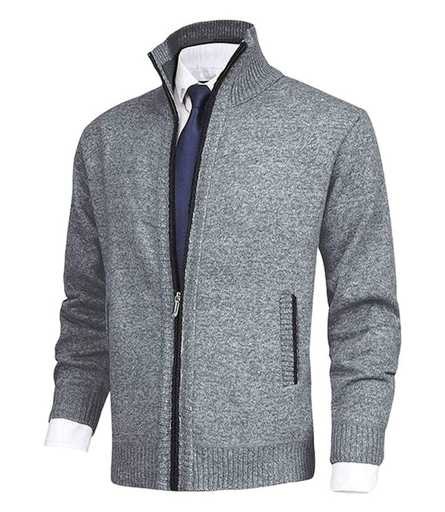 Men's Zip-Up Stand-Collar Knit Fleece-Lined Mens Cardigan Sweater