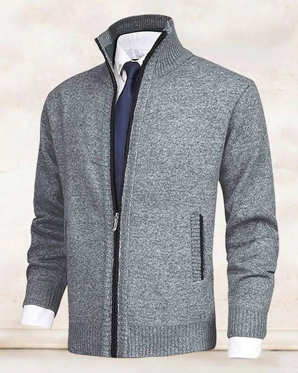 Men's Zip-Up Stand-Collar Knit Fleece-Lined Mens Cardigan Sweater