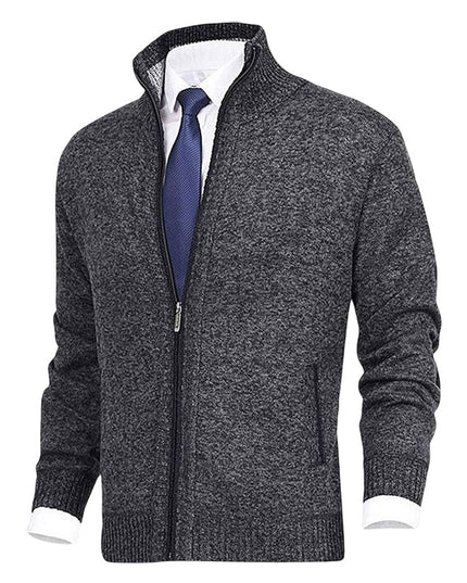Men's Zip-Up Stand-Collar Knit Fleece-Lined Mens Cardigan Sweater