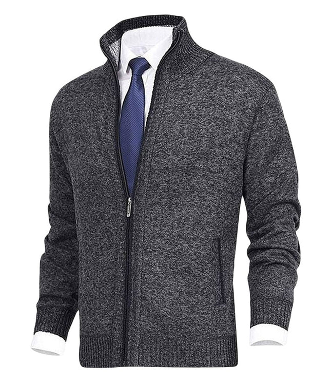 Men's Zip-Up Stand-Collar Knit Fleece-Lined Mens Cardigan Sweater