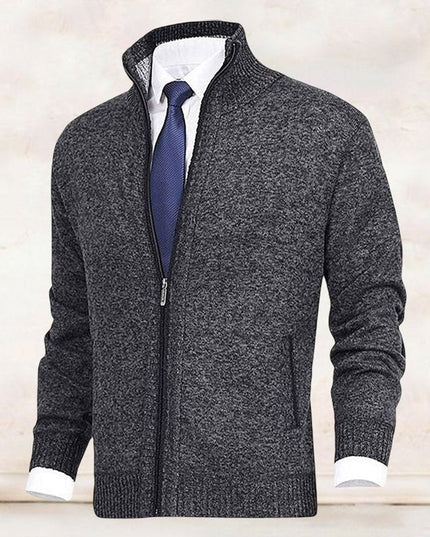 Men's Zip-Up Stand-Collar Knit Fleece-Lined Mens Cardigan Sweater