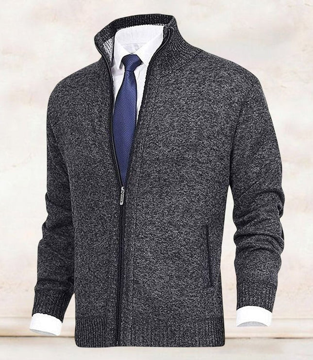 Men's Zip-Up Stand-Collar Knit Fleece-Lined Mens Cardigan Sweater