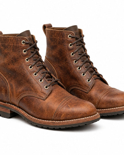 Men's Lace Up Ankle Boots with Cap Toe and Lugged Sole