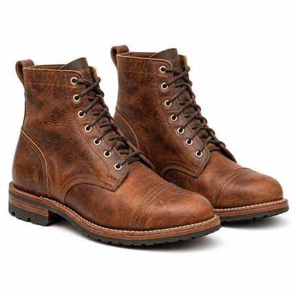 Men's Lace Up Ankle Boots with Cap Toe and Lugged Sole