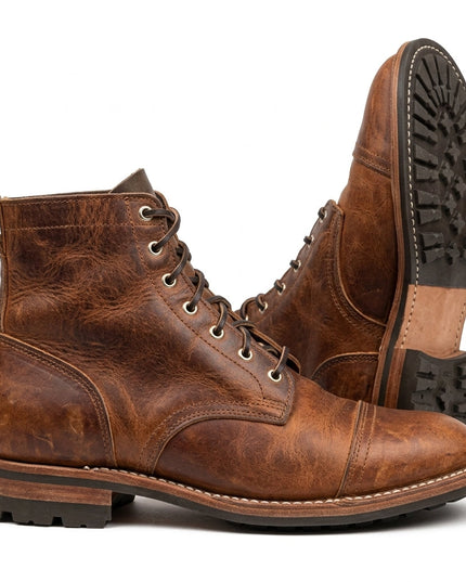 Men's Lace Up Ankle Boots with Cap Toe and Lugged Sole