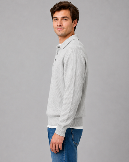 Men's Lightweight Buttoned Polo Knit Jumper