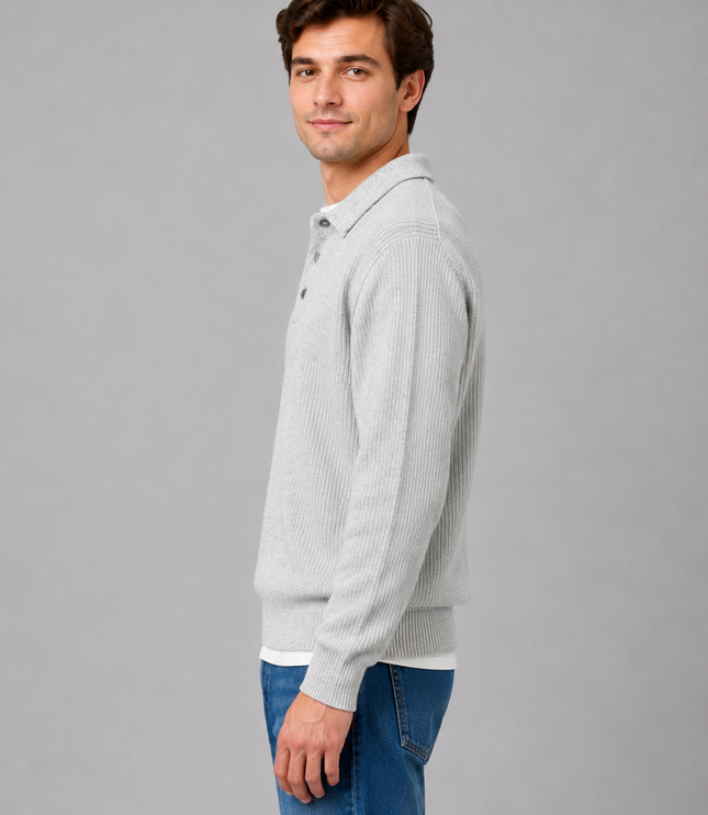 Men's Lightweight Buttoned Polo Knit Jumper